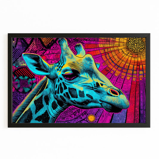 Colorful abstract giraffe illustration with a vibrant background