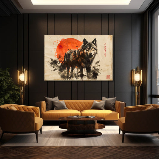Canvas Wolf Prints — watercolor canvas print in orange tones, view 3