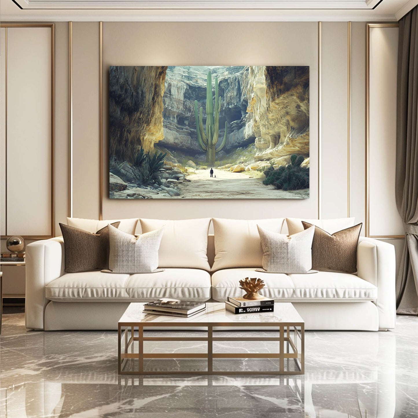 Canyon Giant Column Cactus Canvas – styled in a furnished interior