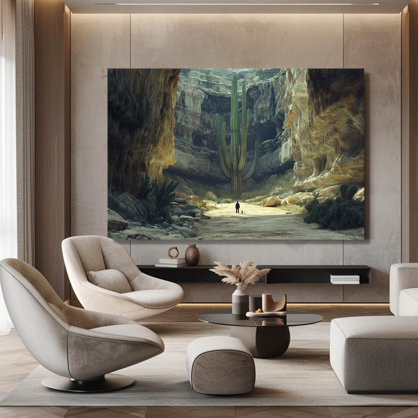 Canyon Giant Column Cactus Canvas – styled in a furnished interior