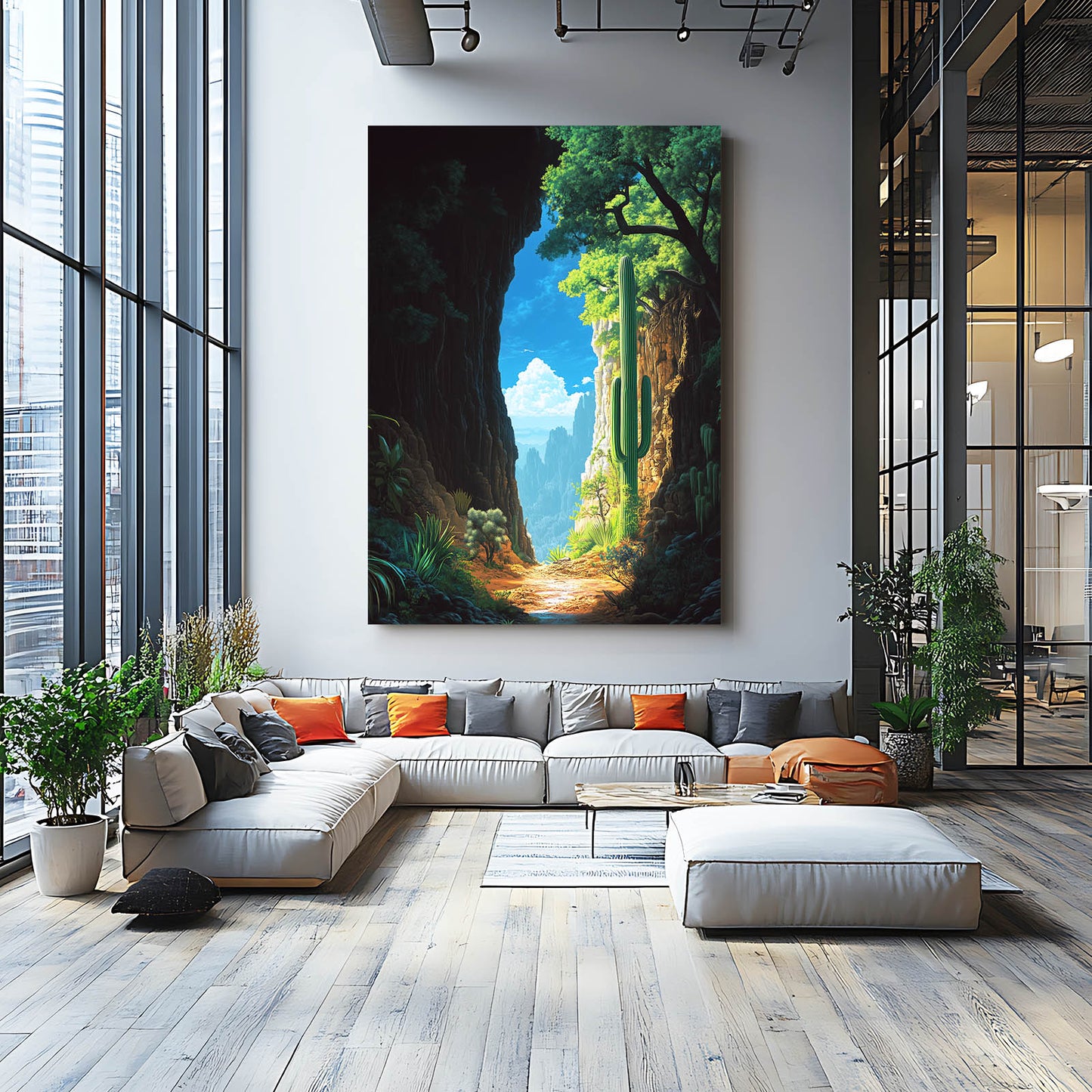Canyon Passage Light Cactus Canvas Art – styled in a furnished interior