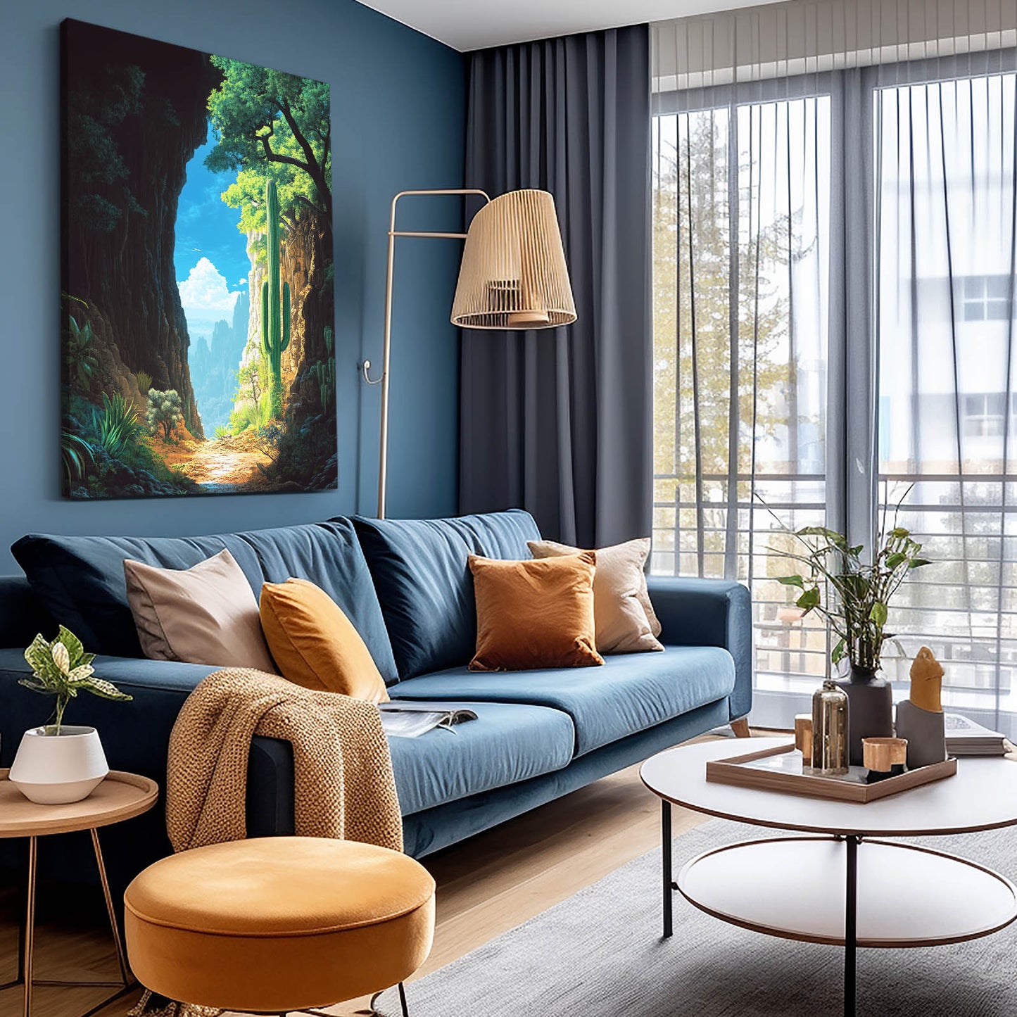 Canyon Passage Light Cactus Canvas Art – styled in a furnished interior