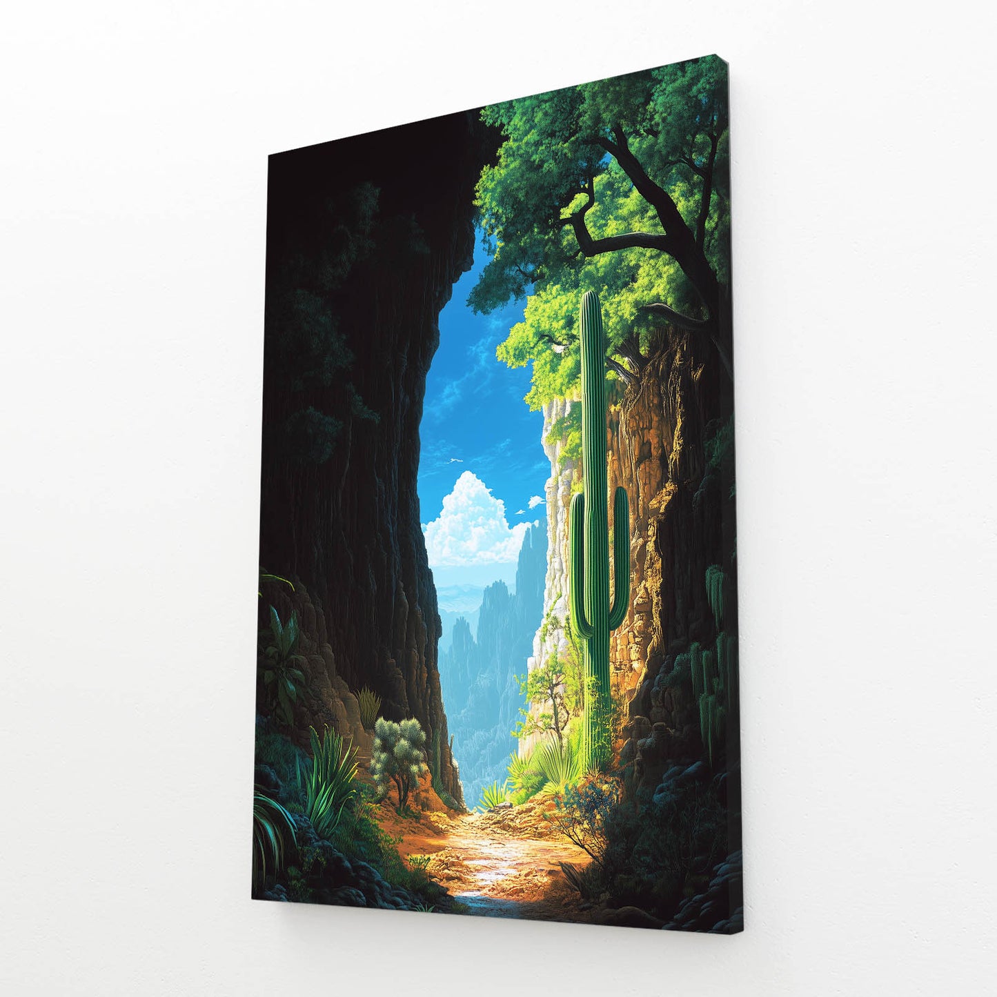 Canyon Passage Light Cactus Canvas Art – angled canvas view on white background