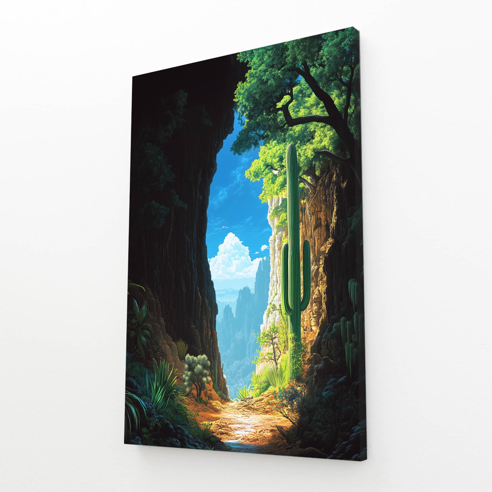 Canyon Passage Light Cactus Canvas Art – angled canvas view on white background