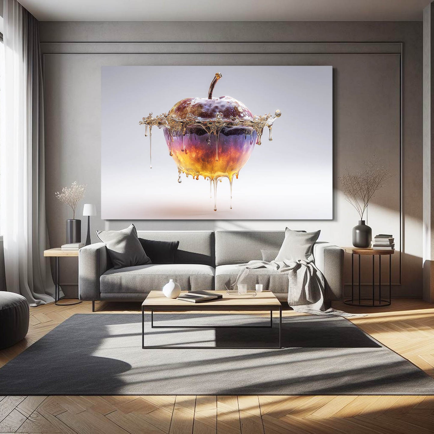 Caramel Honey Melt Apple Canvas Art – styled in a furnished interior
