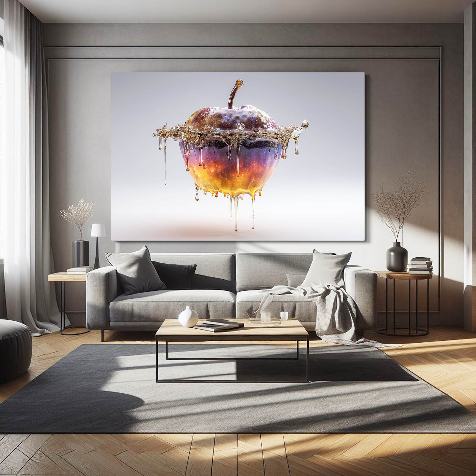 Caramel Honey Melt Apple Canvas Art – styled in a furnished interior