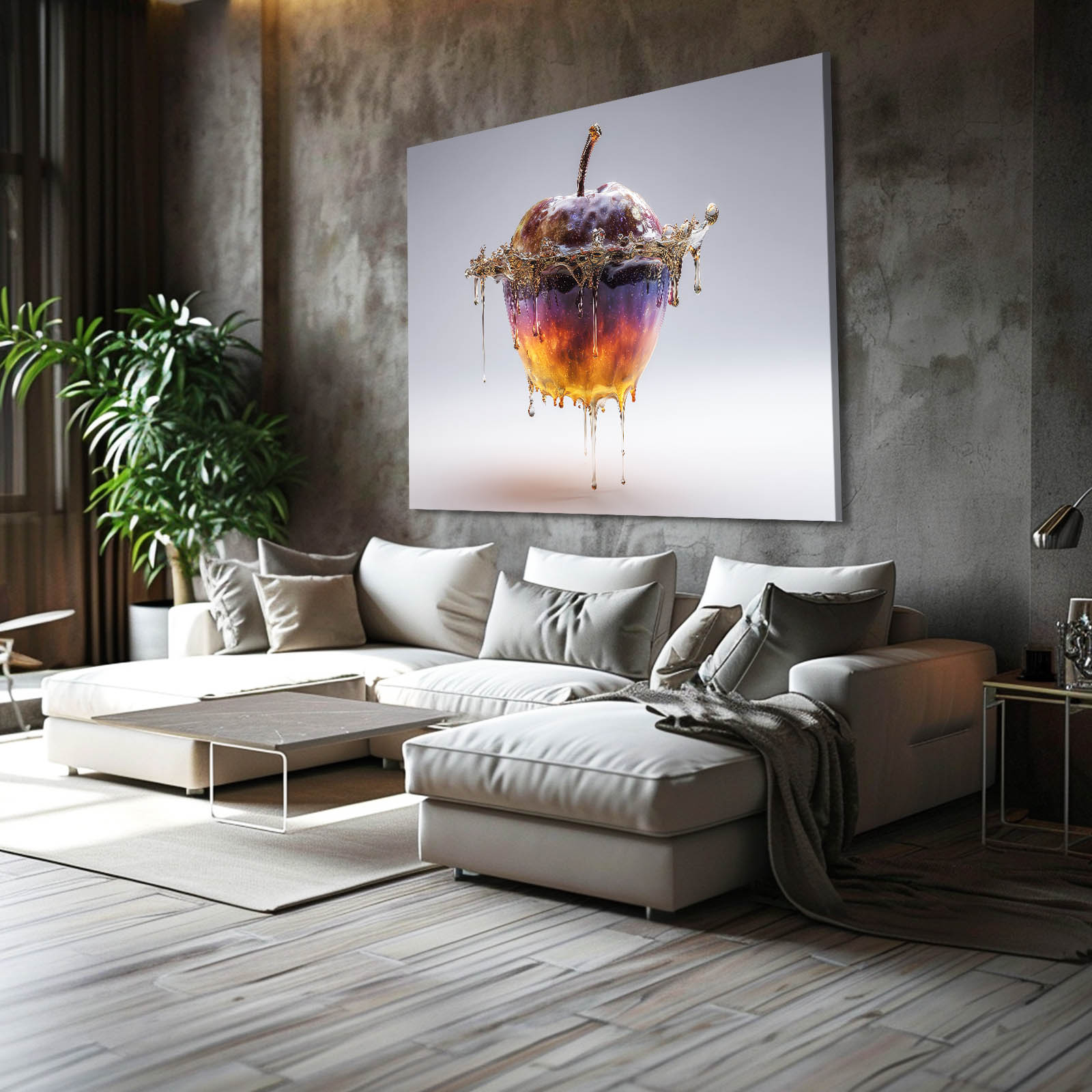 Caramel Honey Melt Apple Canvas Art – styled in a furnished interior