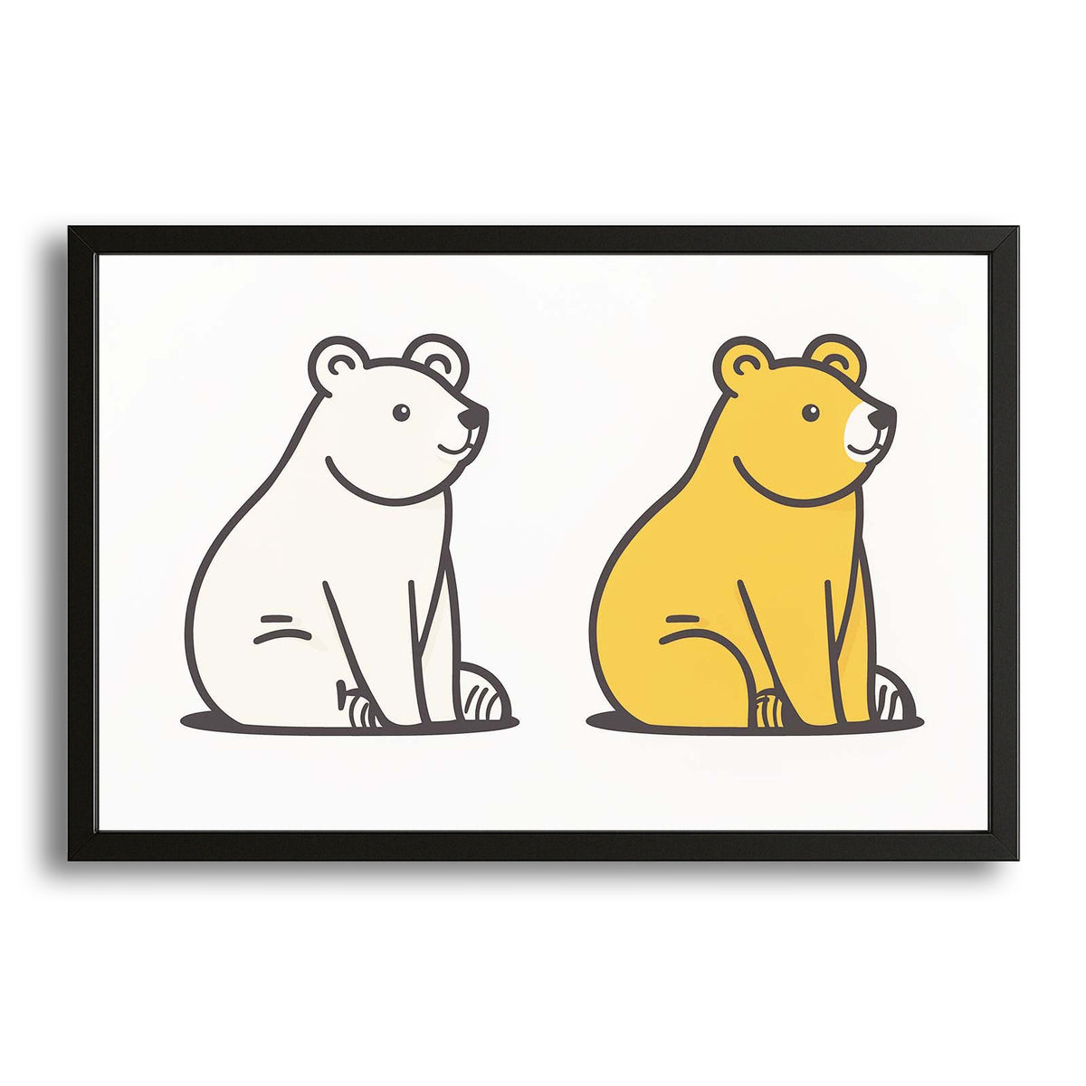 Cartoon Bear Art — anime canvas print in white tones, with Premium Black frame on white background