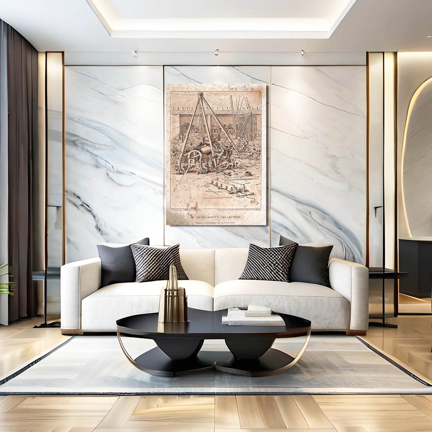 Casting Yard Machinery Da Vinci Wall Art – styled in a furnished interior