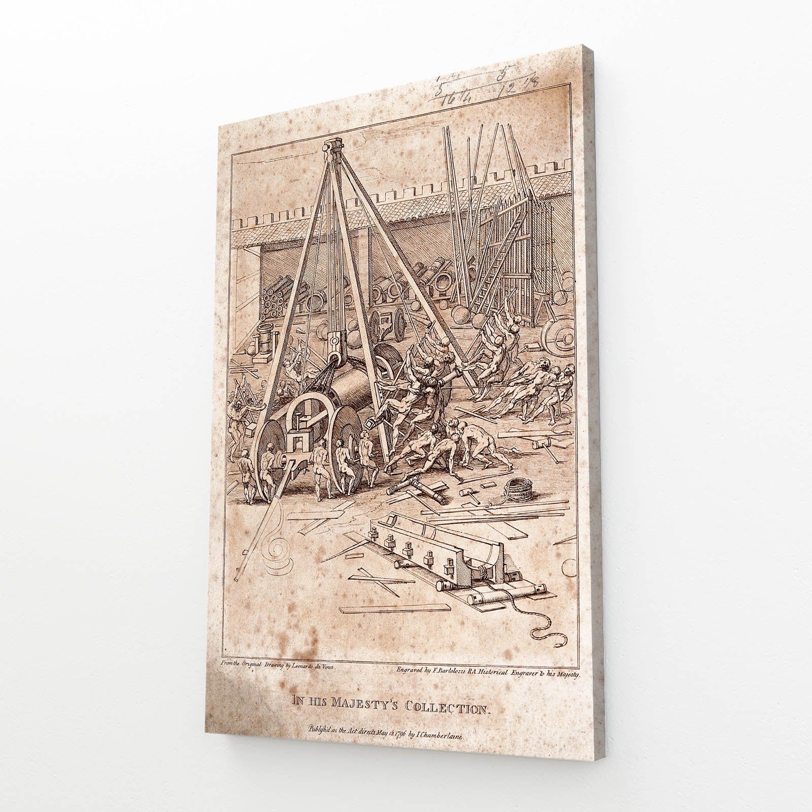 Casting Yard Machinery Da Vinci Wall Art – angled canvas view on white background