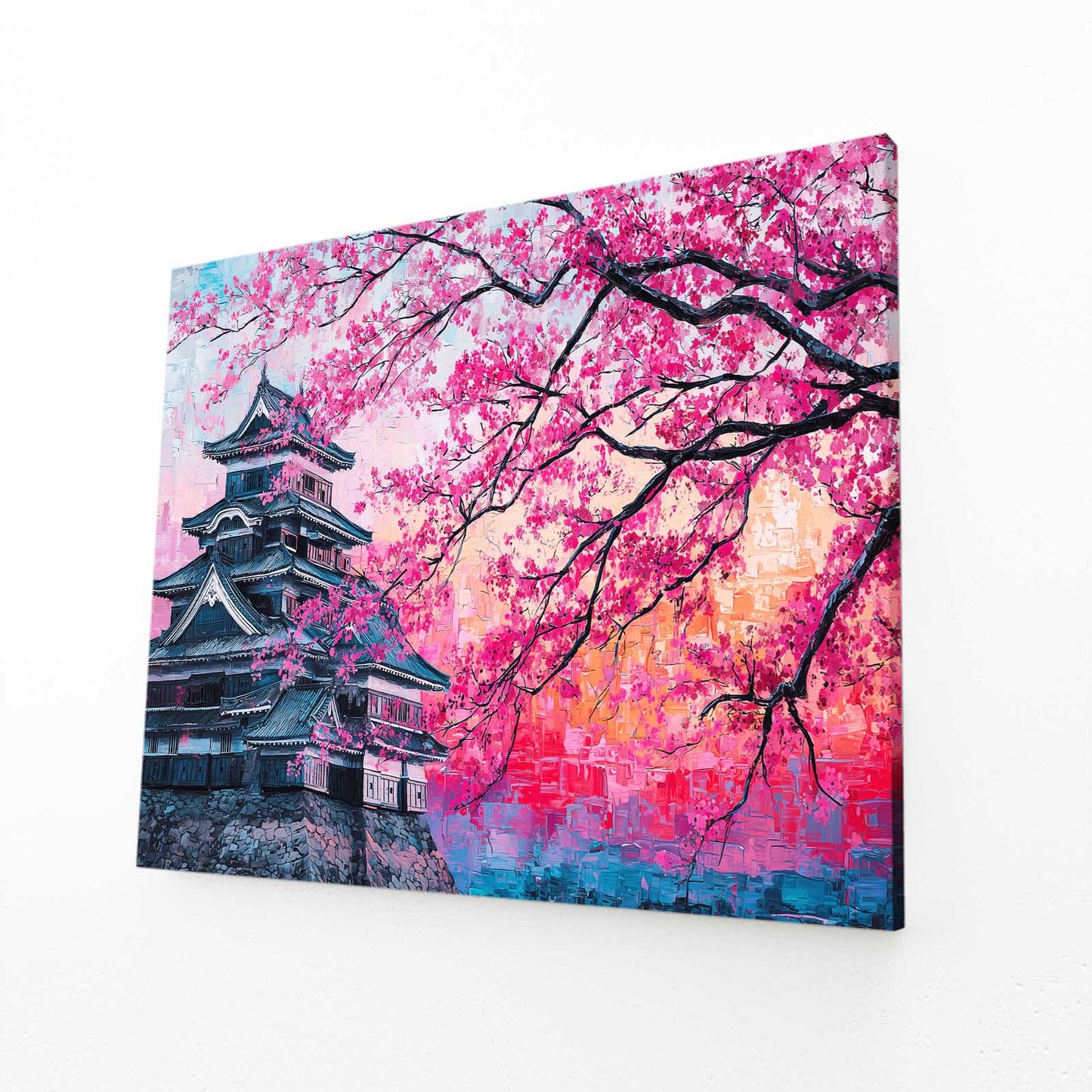 Castle Pink Canopy Cherry Blossom Wall Decor – angled canvas view on white background
