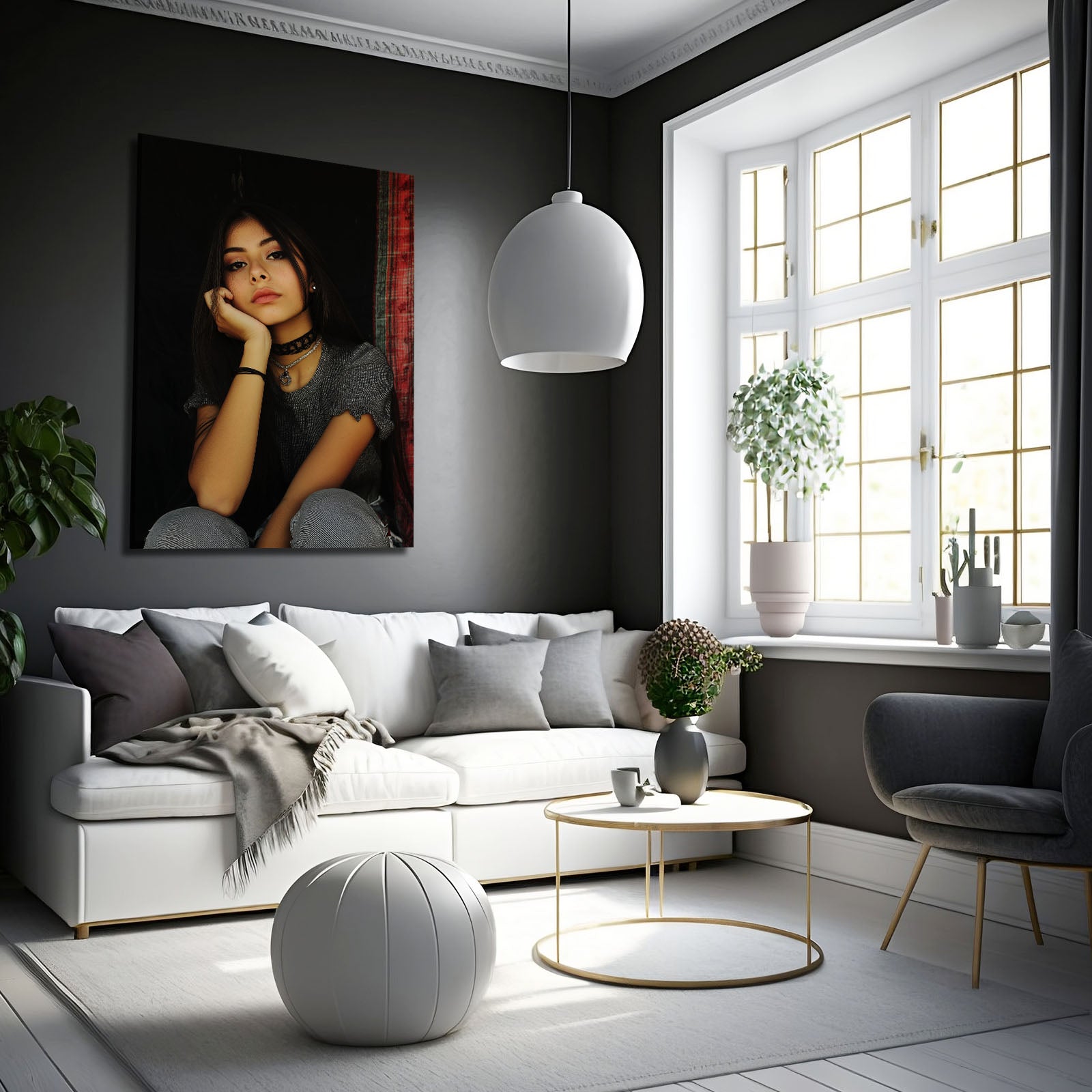 Casual Gray Portrait Photography Canvas – styled in a furnished interior