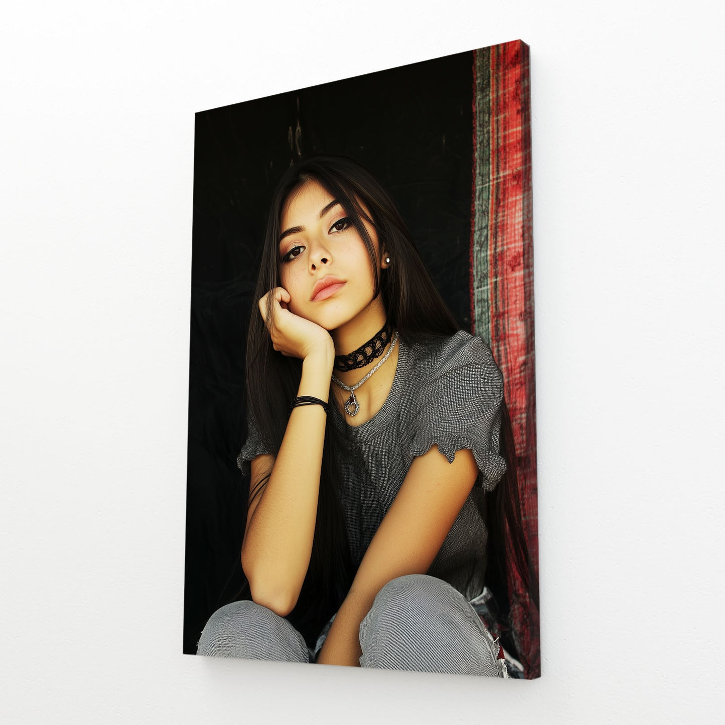 Casual Gray Portrait Photography Canvas – angled canvas view on white background