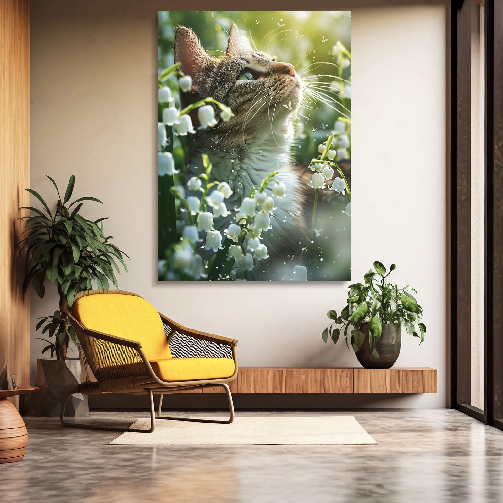 Cat and Flowers Wall Art