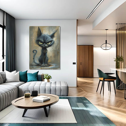 Cat Angry Wall Art — cute canvas print in brown tones, view 3