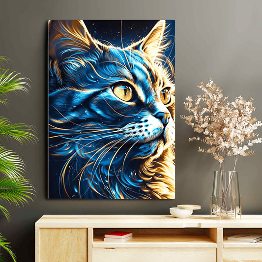 Cat Art Wall — contemporary canvas print in blue tones, view 4