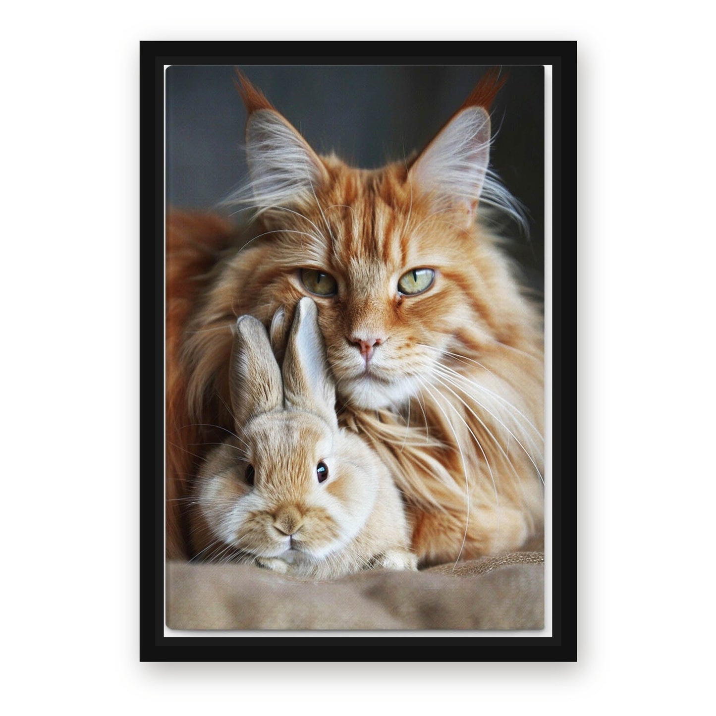 Cat Bunny Canvas – with Premium Black wood frame