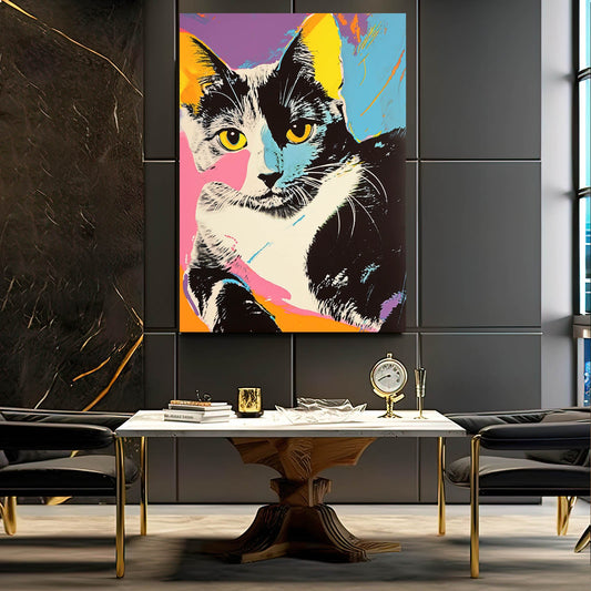 Cat Collage Wall Art — landscape canvas print in white tones, view 3