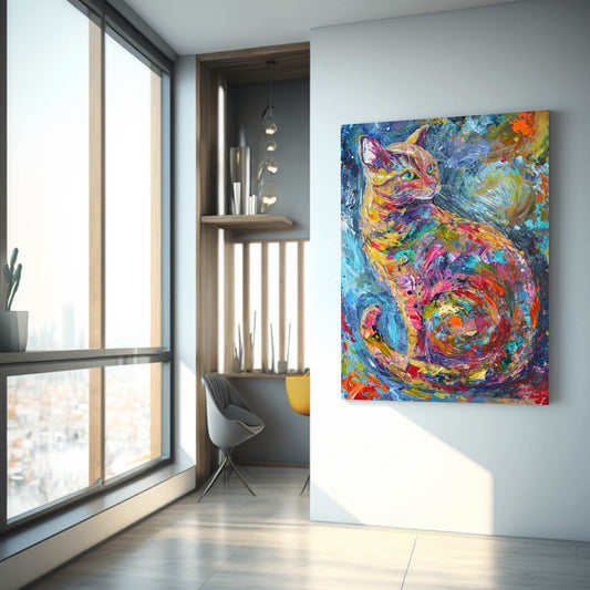 Cat Colorful Wall Art — abstract canvas print in blue tones, view 3