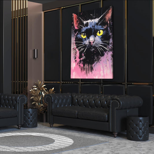 Cat Face Wall Art — abstract canvas print in white tones, view 3