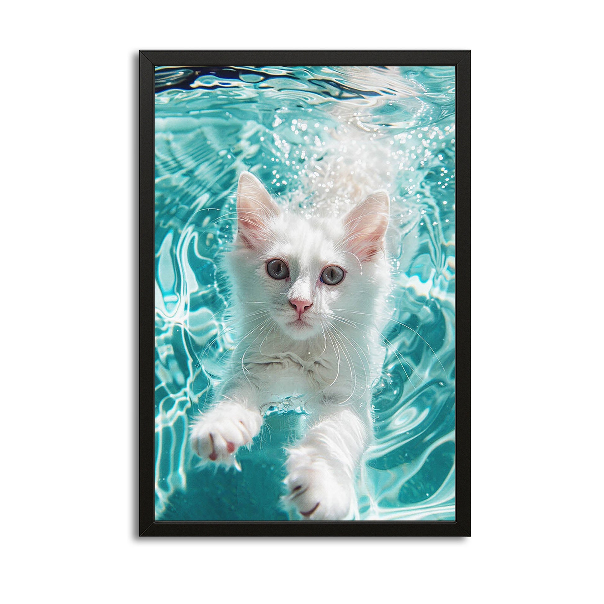 Cat In Water Art – canvas print on white background