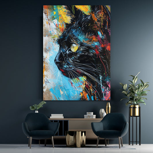 Cat Print On Canvas — graffiti canvas print in blue tones, view 3