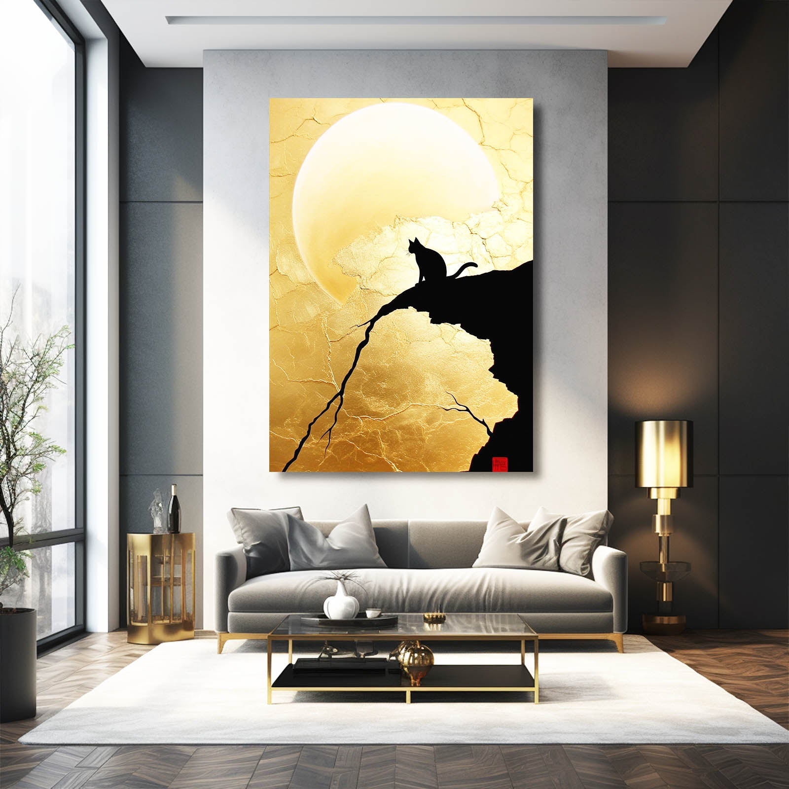Cat Sun Silhouette Wall Art