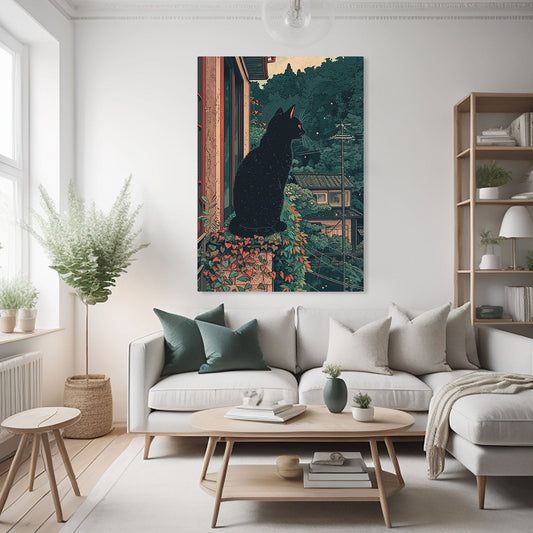 Cat Wall Art Japanese — japanese canvas print in blue tones, view 3