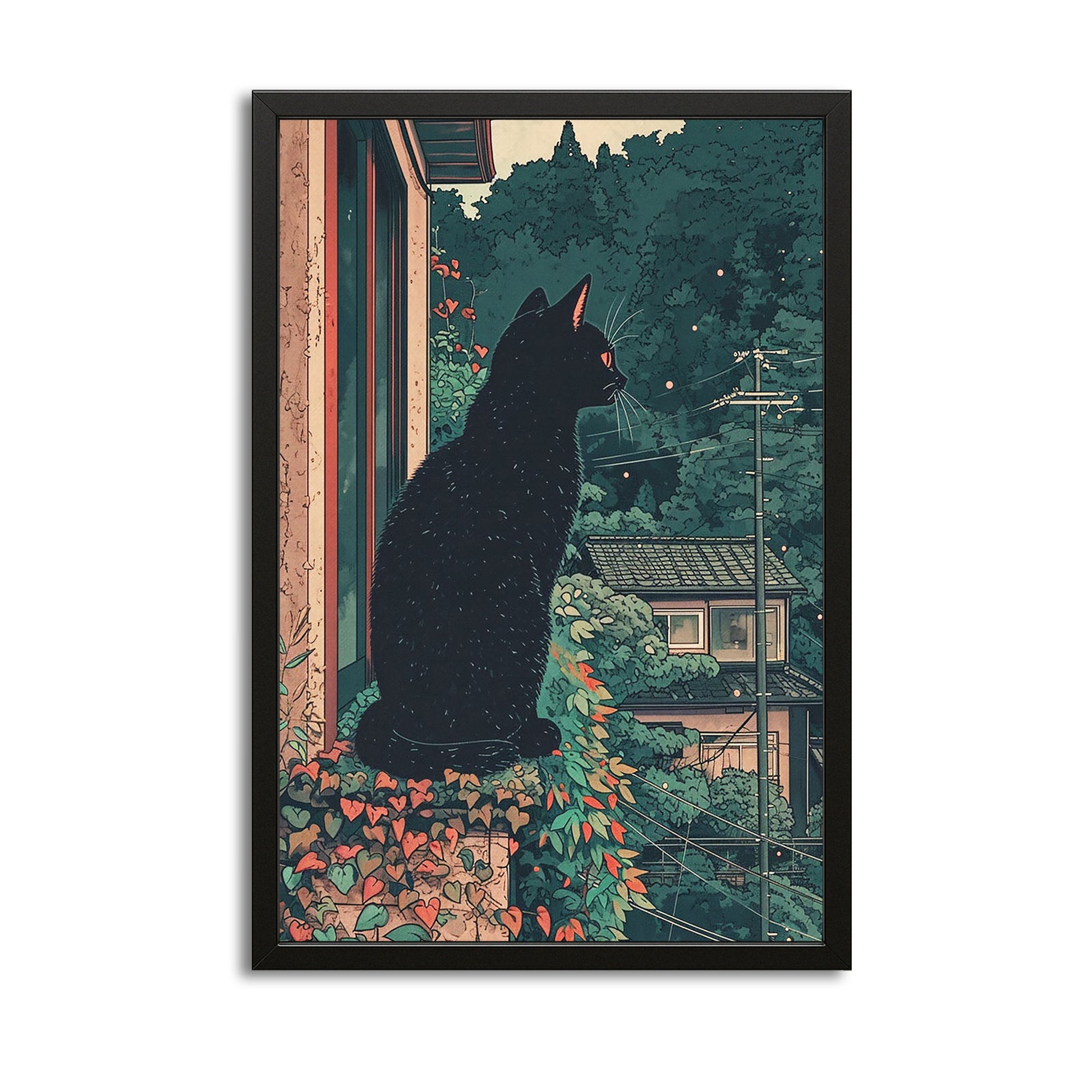 Cat Wall Art Japanese — japanese art canvas print in blue tones, canvas print on white background