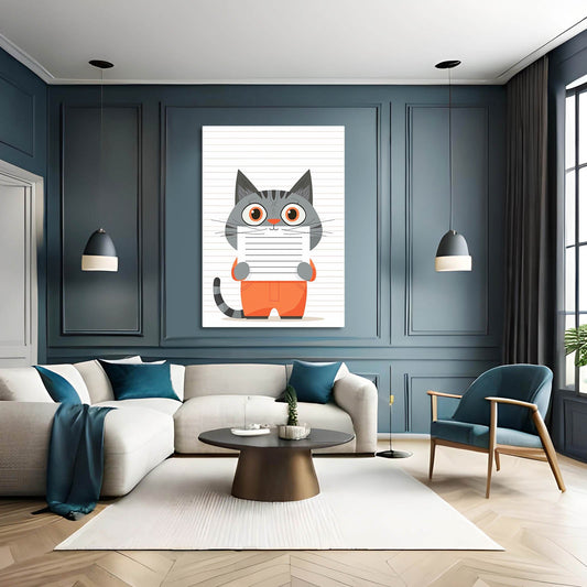 Cat Wall Art Nursery — cute canvas print in white tones, view 3
