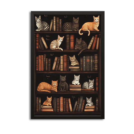Cats Resting on Books Cat Art – canvas print on white background