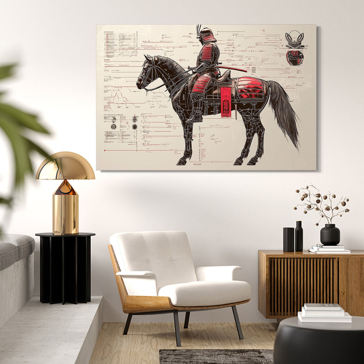 Cavalier Samurai Horse Prints — classic canvas print, styled in a furnished interior