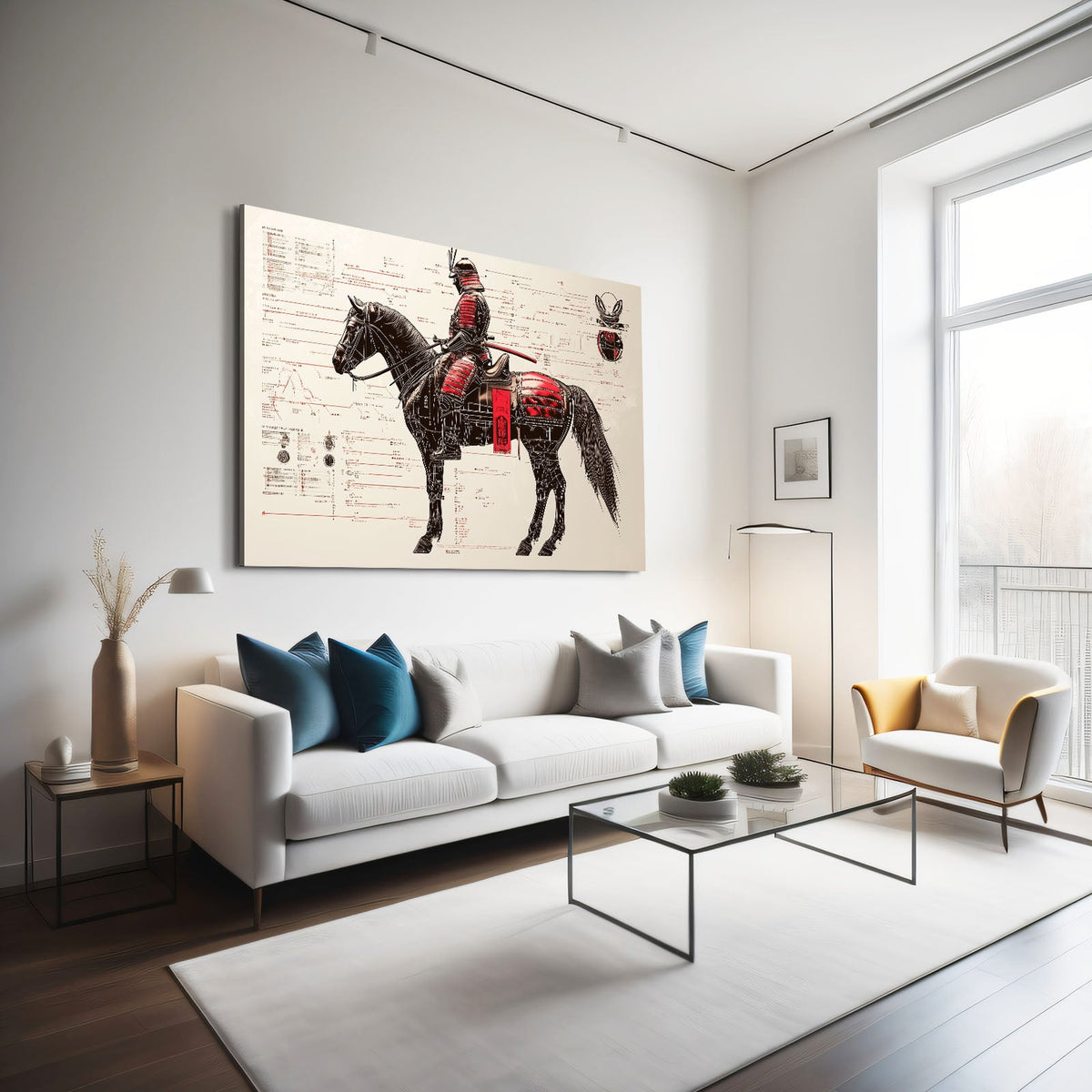 Cavalier Samurai Horse Prints — classic canvas print, styled in a furnished interior