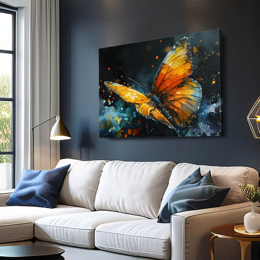 Celestial Flight Butterfly Wall Art — abstract canvas print in black tones, view 3