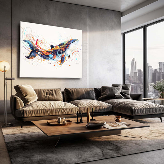 Celestial Flow Whale Art — abstract canvas print in white tones, view 3