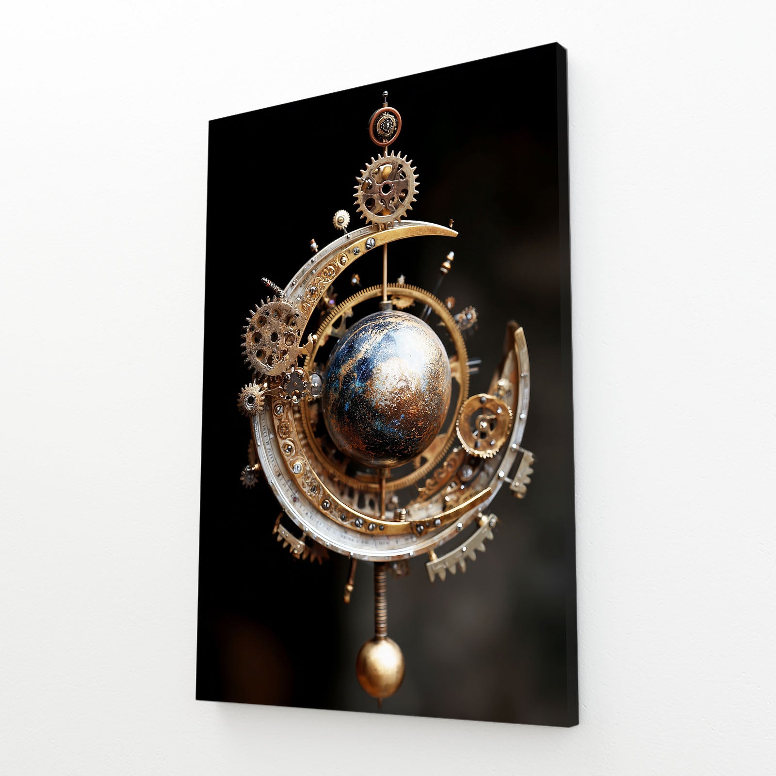 Celestial Gear Orb Steampunk Canvas – angled canvas view on white background
