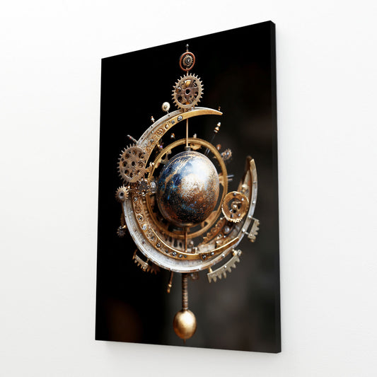 Celestial Gear Orb Steampunk Canvas – angled canvas view on white background