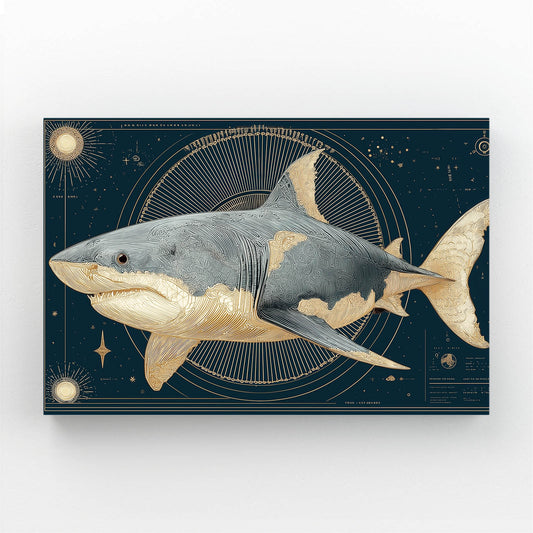 Celestial Gold Navy Shark Wall Decor – celestial gold navy shark canvas print