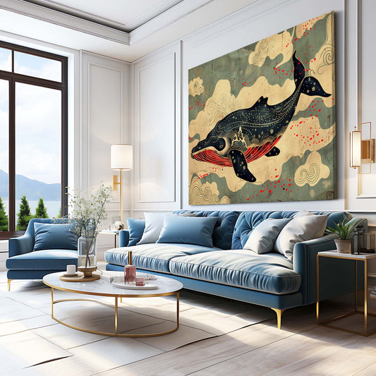 Celestial Kumo Whale Art — japanese canvas print in brown tones, view 3
