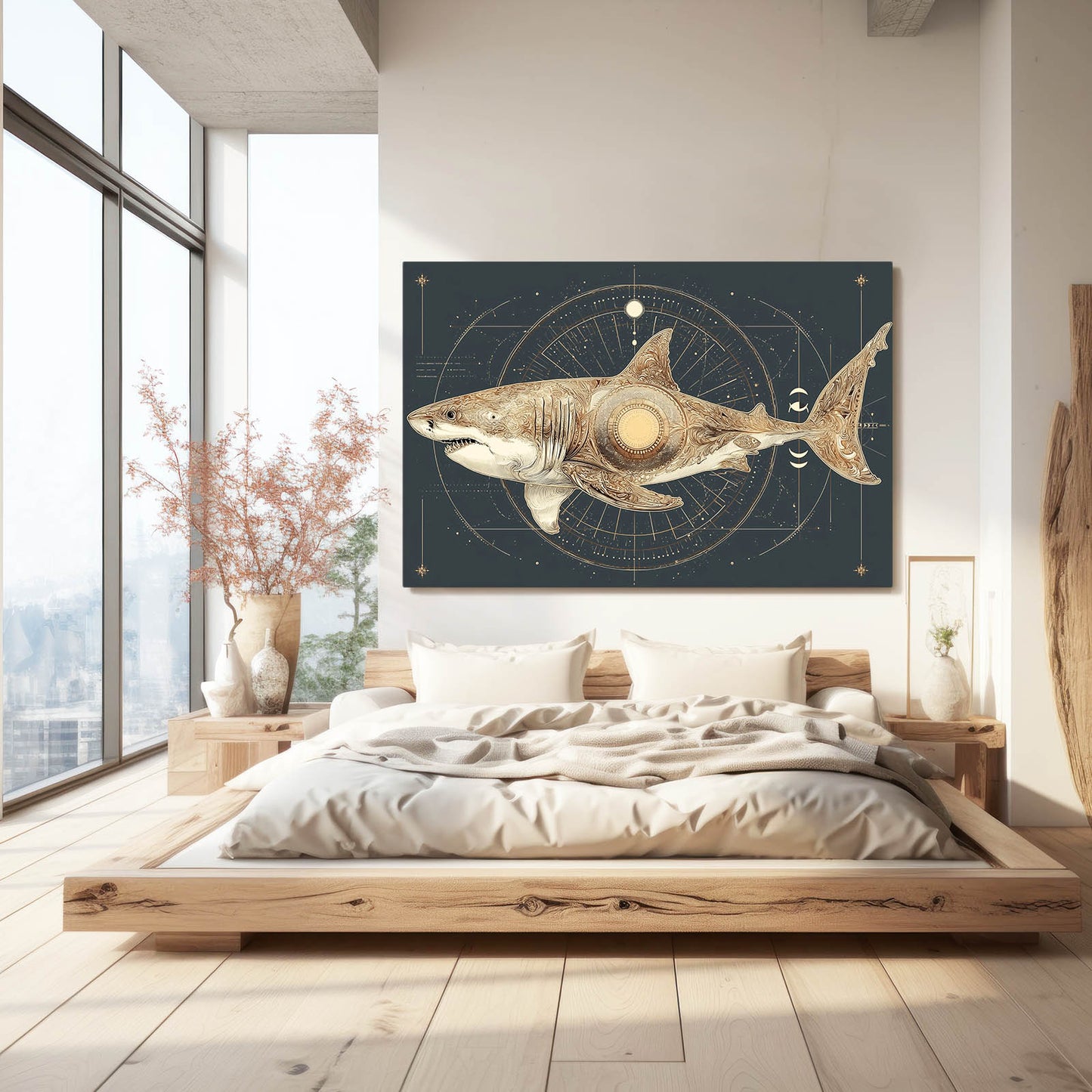 Celestial Navy Chart Shark Wall Decor – styled in a furnished interior