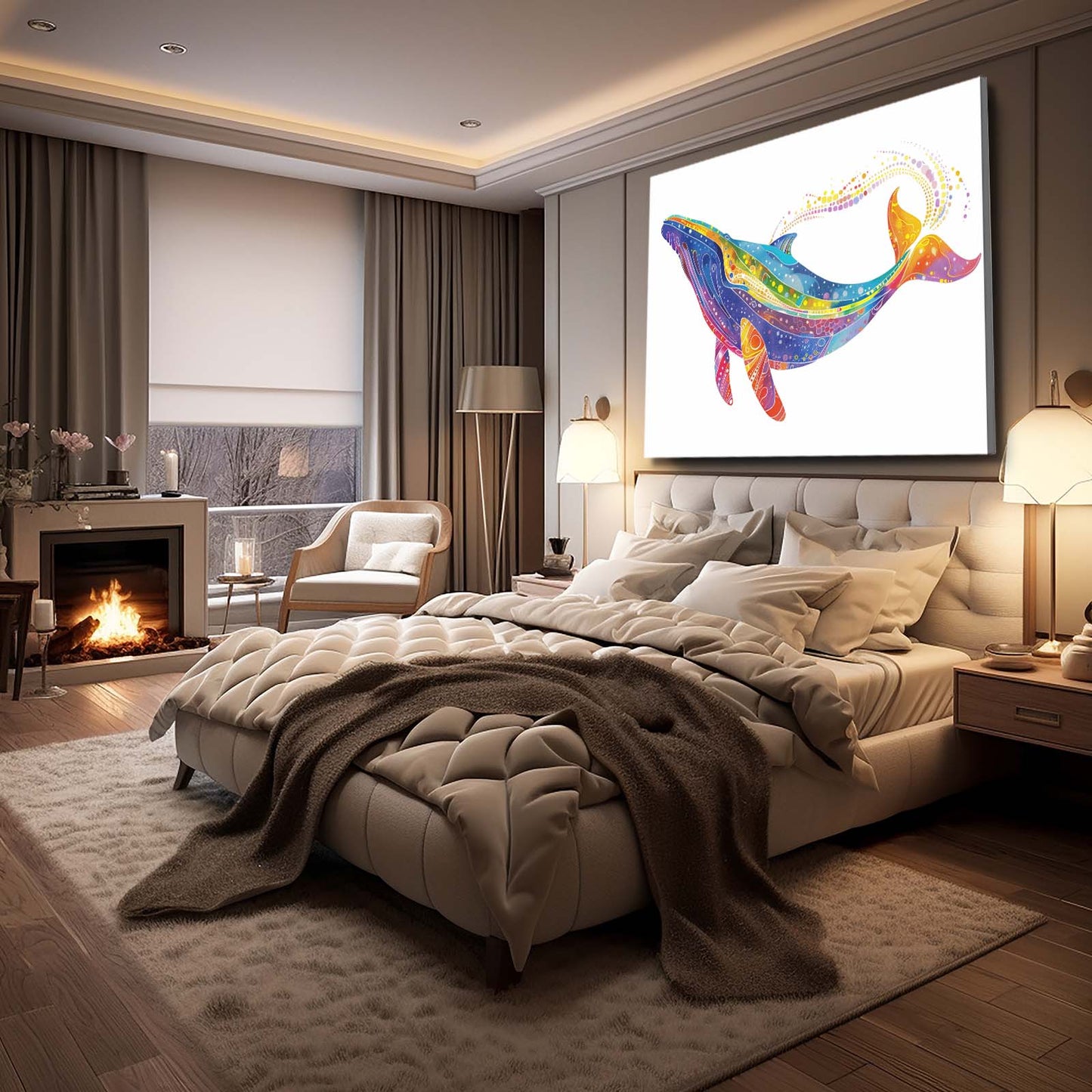 Celestial Rainbow Whale Art