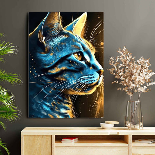 Celestial Shine Cat Wall Art — digital canvas print in blue tones, view 3