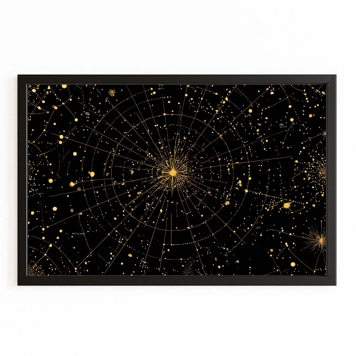 Celestial Star Map Gold Prints – with Premium Black frame on white background