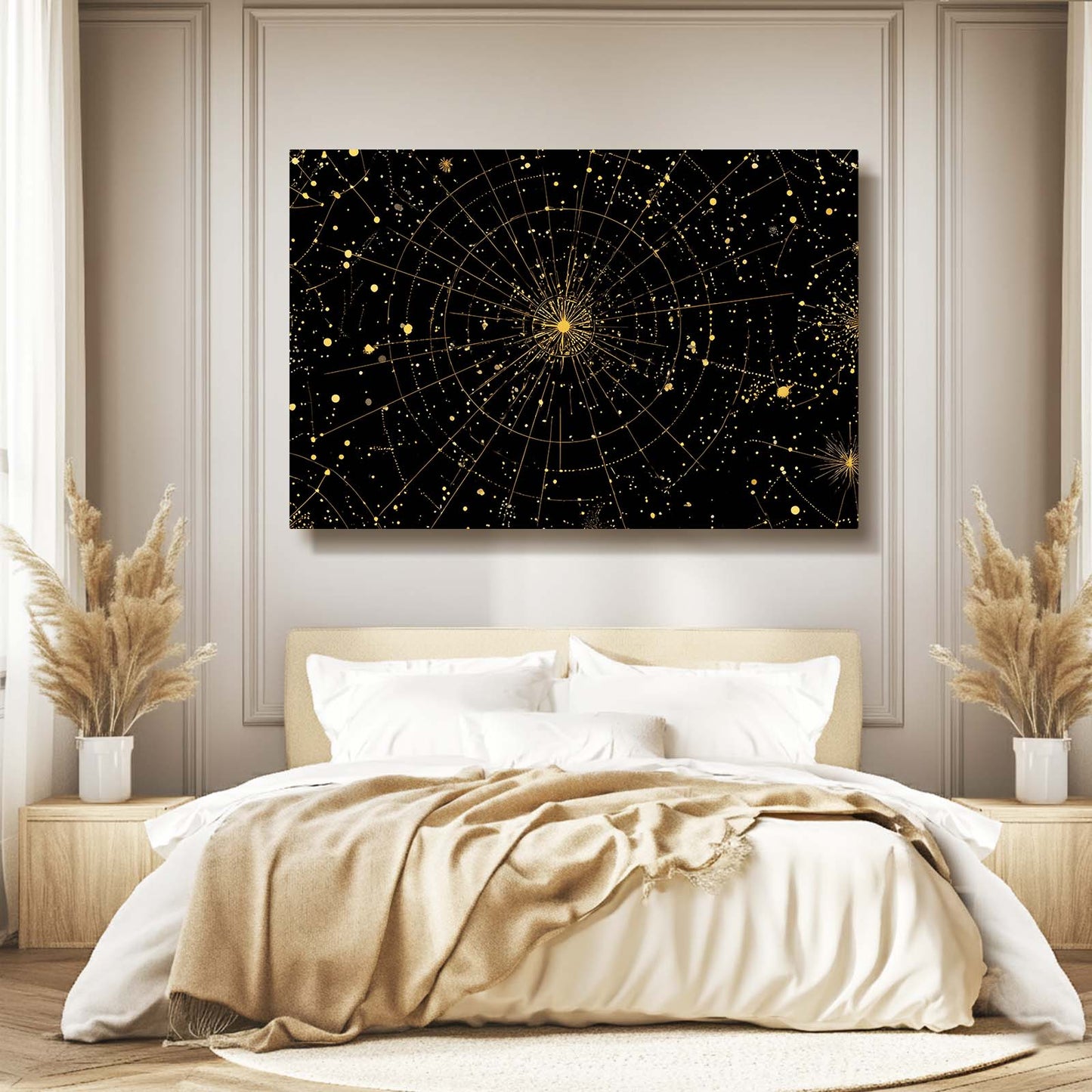 Celestial Star Map Gold Prints – styled in a furnished interior