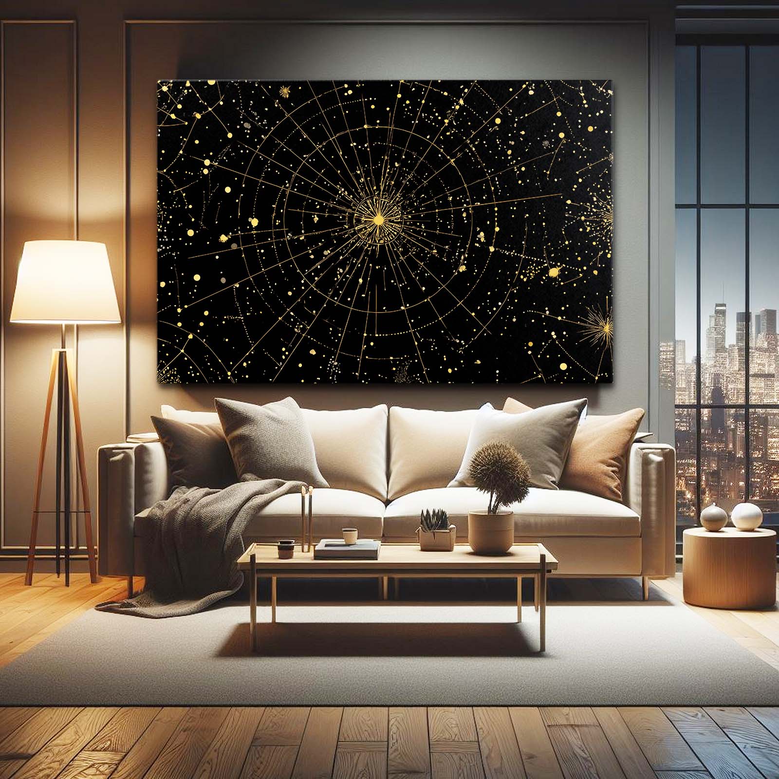 Celestial Star Map Gold Prints – styled in a furnished interior