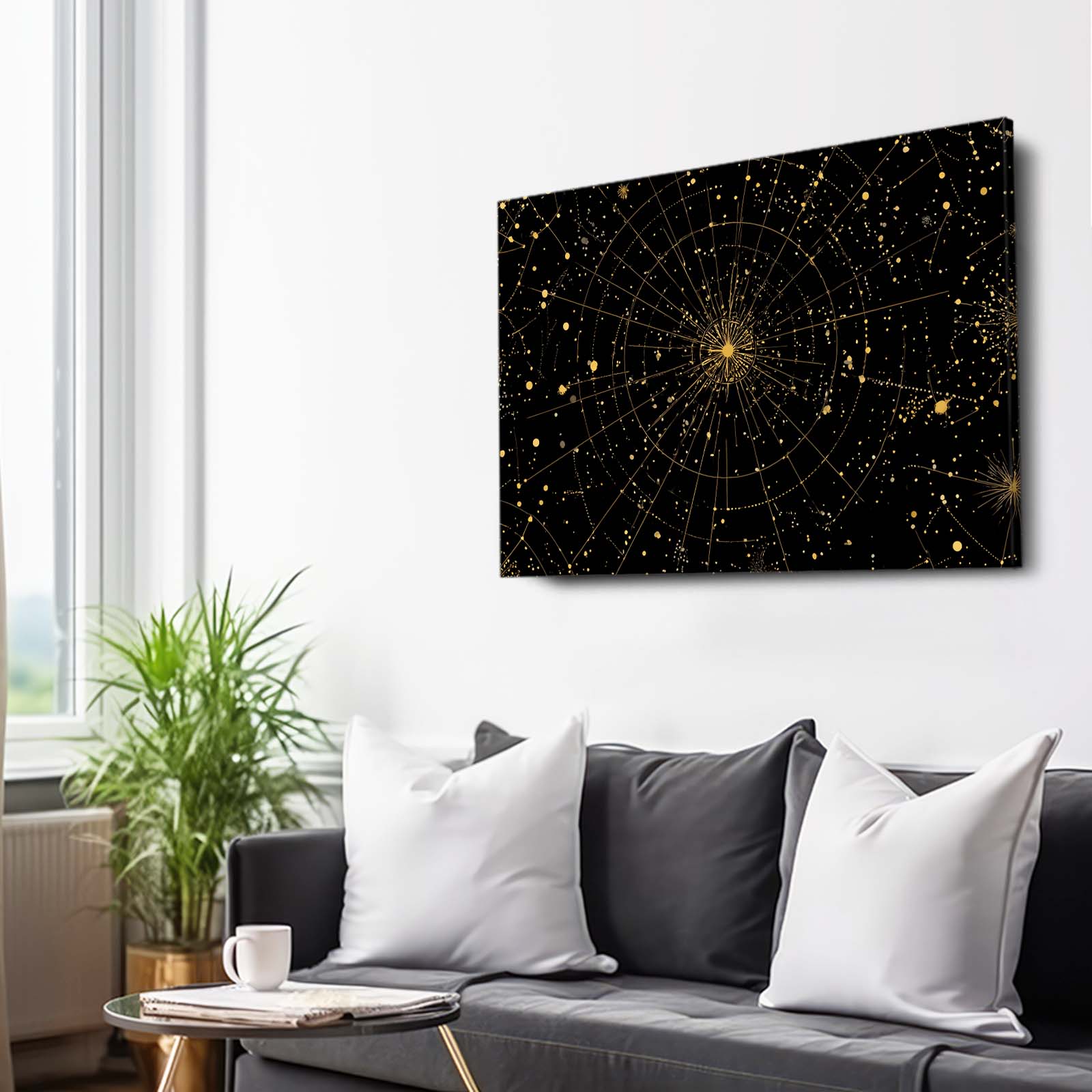 Celestial Star Map Gold Prints – styled in a furnished interior