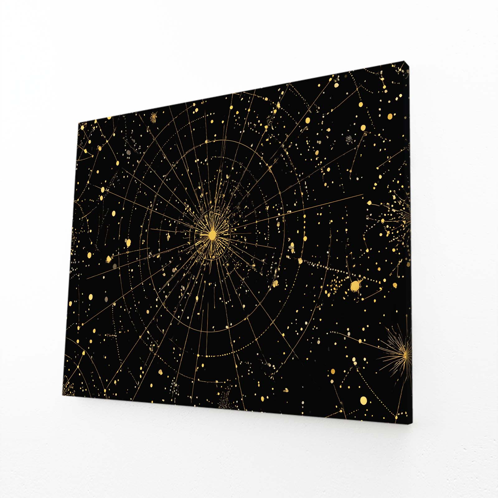 Celestial Star Map Gold Prints – angled canvas view on white background