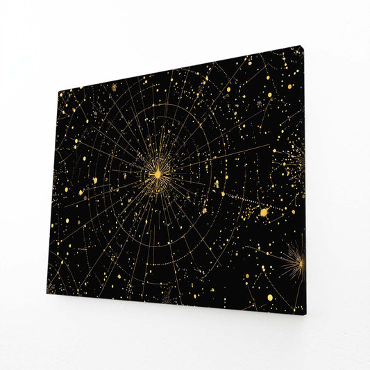 Celestial Star Map Gold Prints – angled canvas view on white background