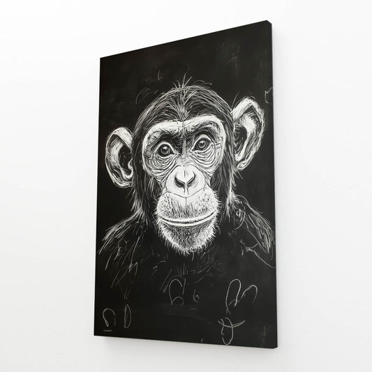Chalk Sketch Board Monkey Wall Art – angled canvas view on white background