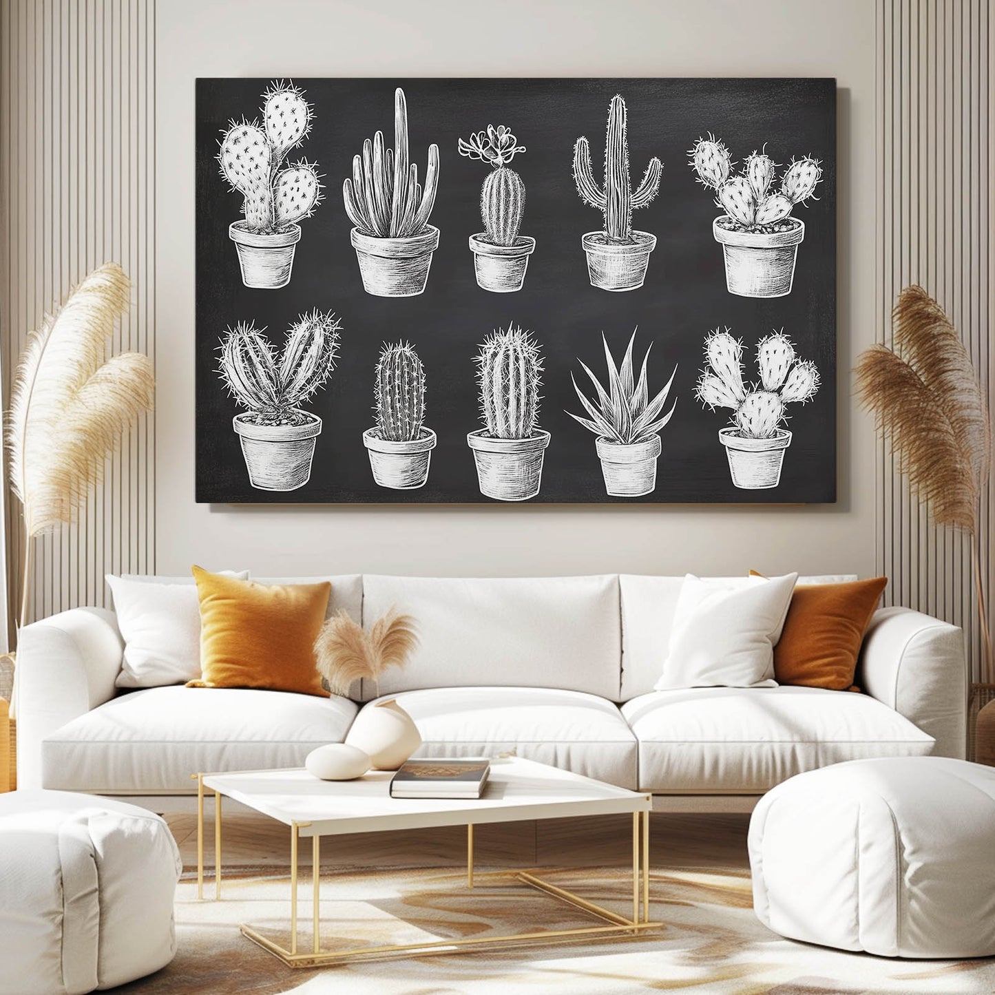 Chalk Specimen Chart Cactus Wall Art – styled in a furnished interior